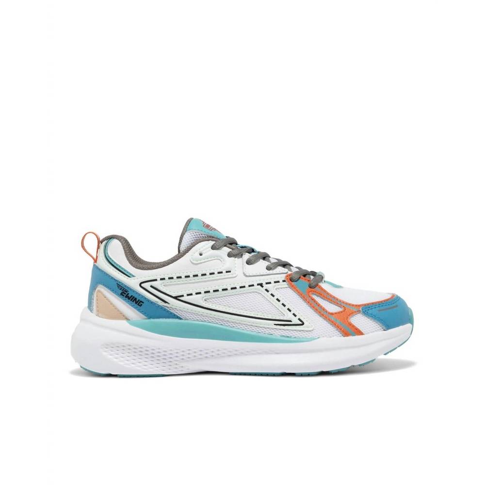 NEW PATRICK EWING women's fastbreak runner sneakers in white/mint/orange